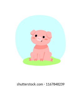 Vector illustration, flat pig, the sign of New Year 2019. Can be used for funny greeting cards, promo banners, t-shirt prints.