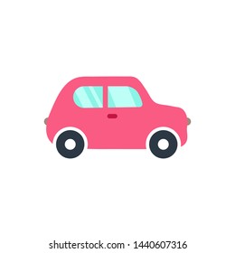 Vector illustration of flat pink cartoon car. Car icon.