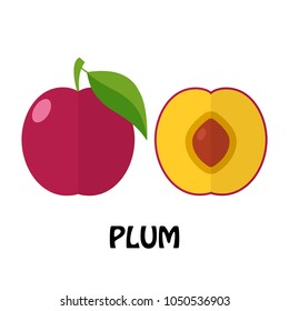 Vector Illustration Flat Plum isolated on white background , minimal style , Raw materials fresh fruit