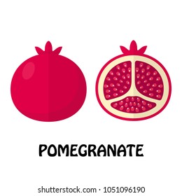 Vector Illustration Flat Pomegranate isolated on white background , minimal style , Raw materials fresh fruit