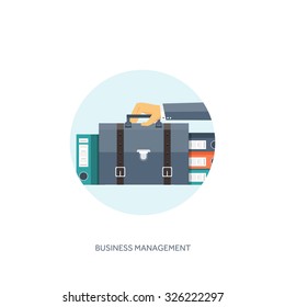 Vector illustration. Flat portfolio with hand and office folder. Paperwork, business and routine.