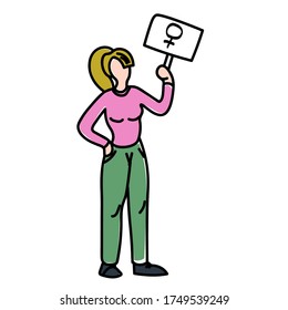 
A vector illustration of a flat protester woman. female character design