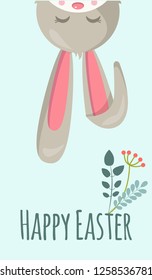 Vector illustration with flat rabbit in cartoon style. Used for banner, cards, greetings, posters.
