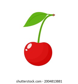 Vector illustration of a flat red cherry isolated on white background, simple minimal style, fresh fruit, berry