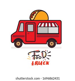 Vector illustration of flat retro food truck