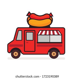 Vector illustration of flat retro food truck