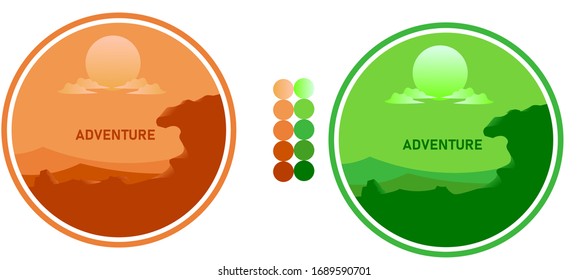 Vector illustration of flat rocks. View of mountain cliffs and silhouette trees on the horizon. at noon logo