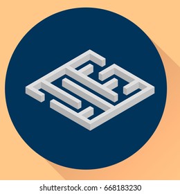 vector illustration. flat round icon, square maze, isometric.