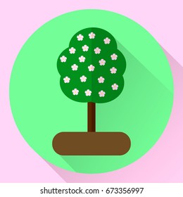 vector illustration. flat round icon flowering tree 