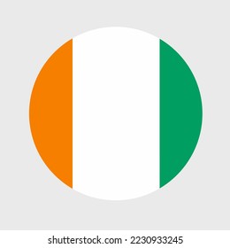 Vector illustration of flat round shaped of Ivory Coast flag. Official national flag in button icon shaped.