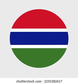 Vector illustration of flat round shaped of Gambia flag. Official national flag in button icon shaped.