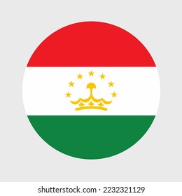 Vector illustration of flat round shaped of Tajikistan flag. Official national flag in button icon shaped.