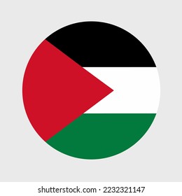 Vector illustration of flat round shaped of Palestine flag. Official national flag in button icon shaped.