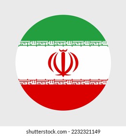 Vector illustration of flat round shaped of Iran flag. Official national flag in button icon shaped.