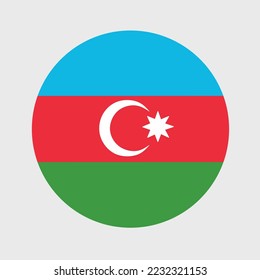 Vector illustration of flat round shaped of Azerbaijan flag. Official national flag in button icon shaped.