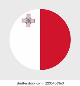 Vector illustration of flat round shaped of Malta flag. Official national flag in button icon shaped.