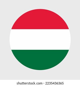 Ilustración vectorial de la forma plana redonda de la bandera de Hungría. Bandera nacional oficial en forma de icono de botón.