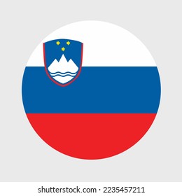 Vector illustration of flat round shaped of Slovenia flag. Official national flag in button icon shaped.