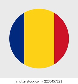 Vector illustration of flat round shaped of Romania flag. Official national flag in button icon shaped.