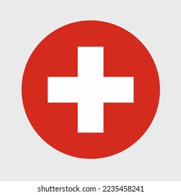 Vector illustration of flat round shaped of Switzerland or Swiss flag. Official national flag in button icon shaped.