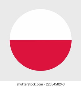 Vector illustration of flat round shaped of Poland flag. Official national flag in button icon shaped.