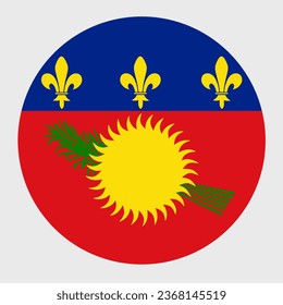 Vector illustration of flat round shaped of Guadeloupe flag. Official national flag in button icon shaped.