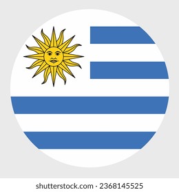 Vector illustration of flat round shaped of Uruguay flag. Official national flag in button icon shaped.