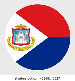 Vector illustration of flat round shaped of Sint Maarten flag. Official national flag in button icon shaped.