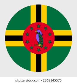 Vector illustration of flat round shaped of Dominica flag. Official national flag in button icon shaped.