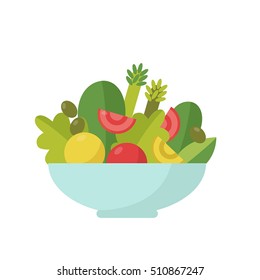 Vector illustration of a flat salad.Dinner flat cartoon design. Food icon.