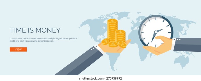 Vector illustration. Flat saving money concept background. Piggy bank and coins.