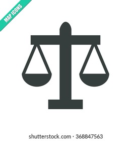 Vector illustration flat scales of justice icon. Could be used as menu button, user interface element template, badge, sign, symbol, company logo