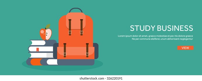 Vector illustration. Flat school backpack. Study, bag. 