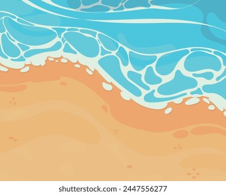 Vector illustration of the flat seaside sand beach with summer waves 