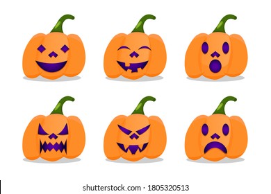 vector illustration flat set character pumpkin halloween expression