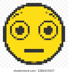 Vector illustration of flat shocked emoticons in a pixel art 8 bit video game style. Simple design on transparent background (PNG).