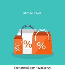 Vector illustration. Flat shopping bags. Sale. Black Friday.