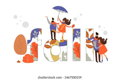 Vector illustration in a flat simple style - people meeting autumn