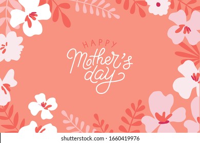 Vector illustration in flat simple style - happy mother's day greeting card with hand-lettering and flowers 