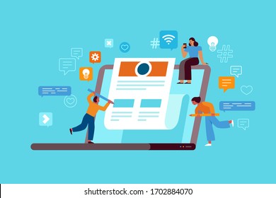 Vector illustration in flat simple style with characters - influencer marketing concept and referral loyalty program - blogger promotion services and goods for her followers online  - Shutterstock ID 1702884070