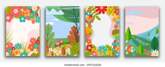 Vector illustration in flat simple style - spring vertical banners for social media stories wallpaper with copy space for text - Shutterstock ID 1937124220