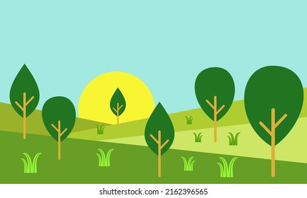 Vector illustration flat simple style - spring and summer background - landscape with plants, leaves, flowers - background for banner, greeting card, poster and advertising