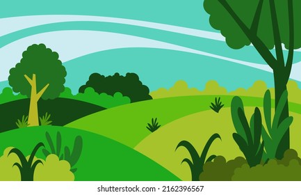 Vector illustration flat simple style - spring and summer background - landscape with plants, leaves, flowers - background for banner, greeting card, poster and advertising