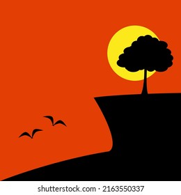 Vector illustration flat simple style background - landscape background for banner, greeting card, poster and advertising with space for text