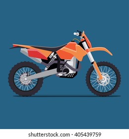 vector illustration of a flat sports enduro bike for extreme trips through the mountains. tech design on a blue background.