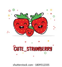 Vector Illustration Flat Strawberry Cute Character  isolated on white background, Cute slice of Strawberry