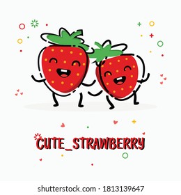 Vector Illustration Flat Strawberry Cute Character  isolated on white background, Cute slice of Strawberry