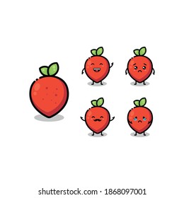 Ilustración vectorial Plana Strawberry Cute Expresión de carácter colección de emociones aisladas en fondo blanco , estilo mínimo , Materias primas fruta fresca , Mascota producto