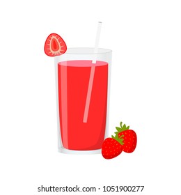 Vector Illustration Flat Strawberry Juice isolated on white background , Juice for Health , Refreshing enjoy the summer , minimal style , Raw materials fresh fruit