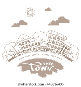 Vector illustration: Flat street in the form of arc. Line design. City, town